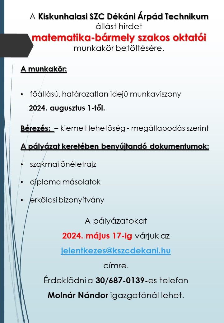 Dékáni álláshirdetés plakát
